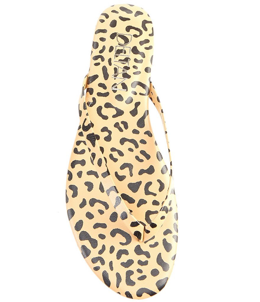 Deltan Hula Leopard Print Leather Thong Sandals