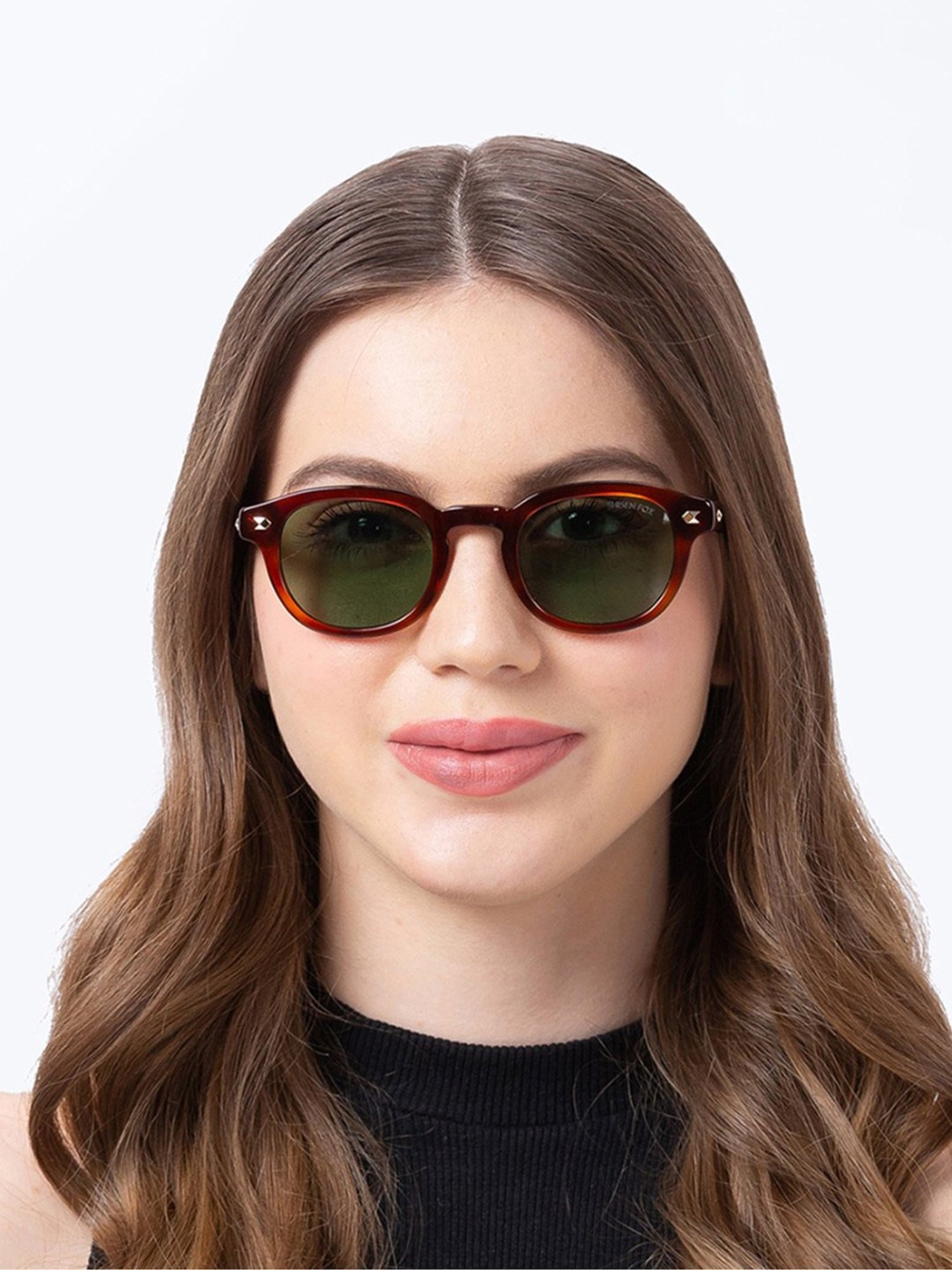 Shisen Fox Kitsune Havana Round Unisex UV Protection Sunglasses -49 mm