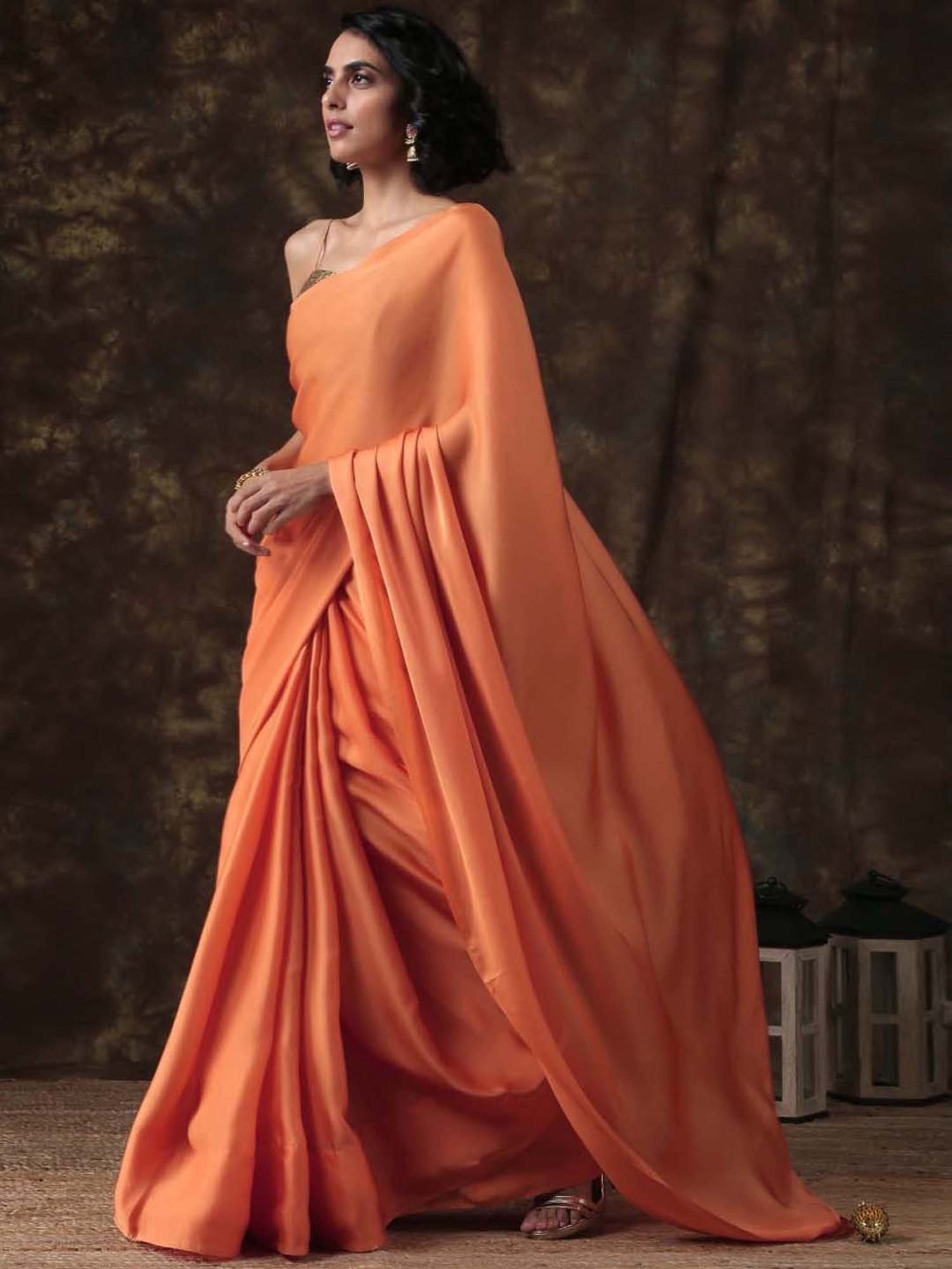 Swtantra Tangerine Satin Saree