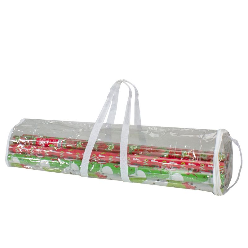Northlight 30" White and Transparent Christmas Gift Wrap Organizer Bag with Handles