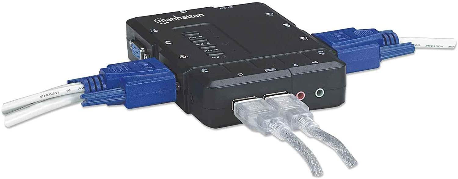 Manhattan 4Port Compact KVM Switch USB Audio with Cables (151269)