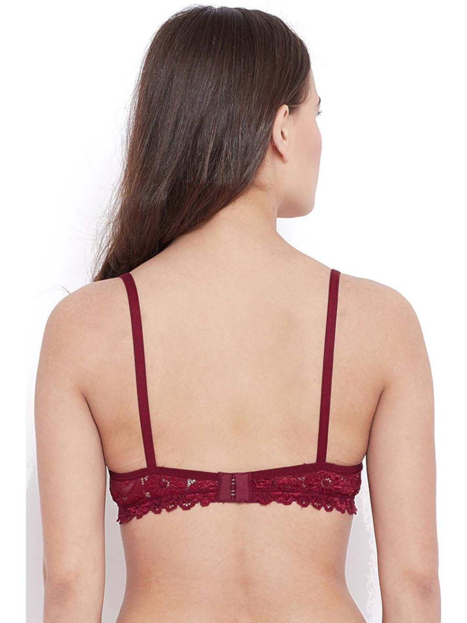 N-Gal Maroon & Red Lace Work Half Coverage Bras - Pack Of 2