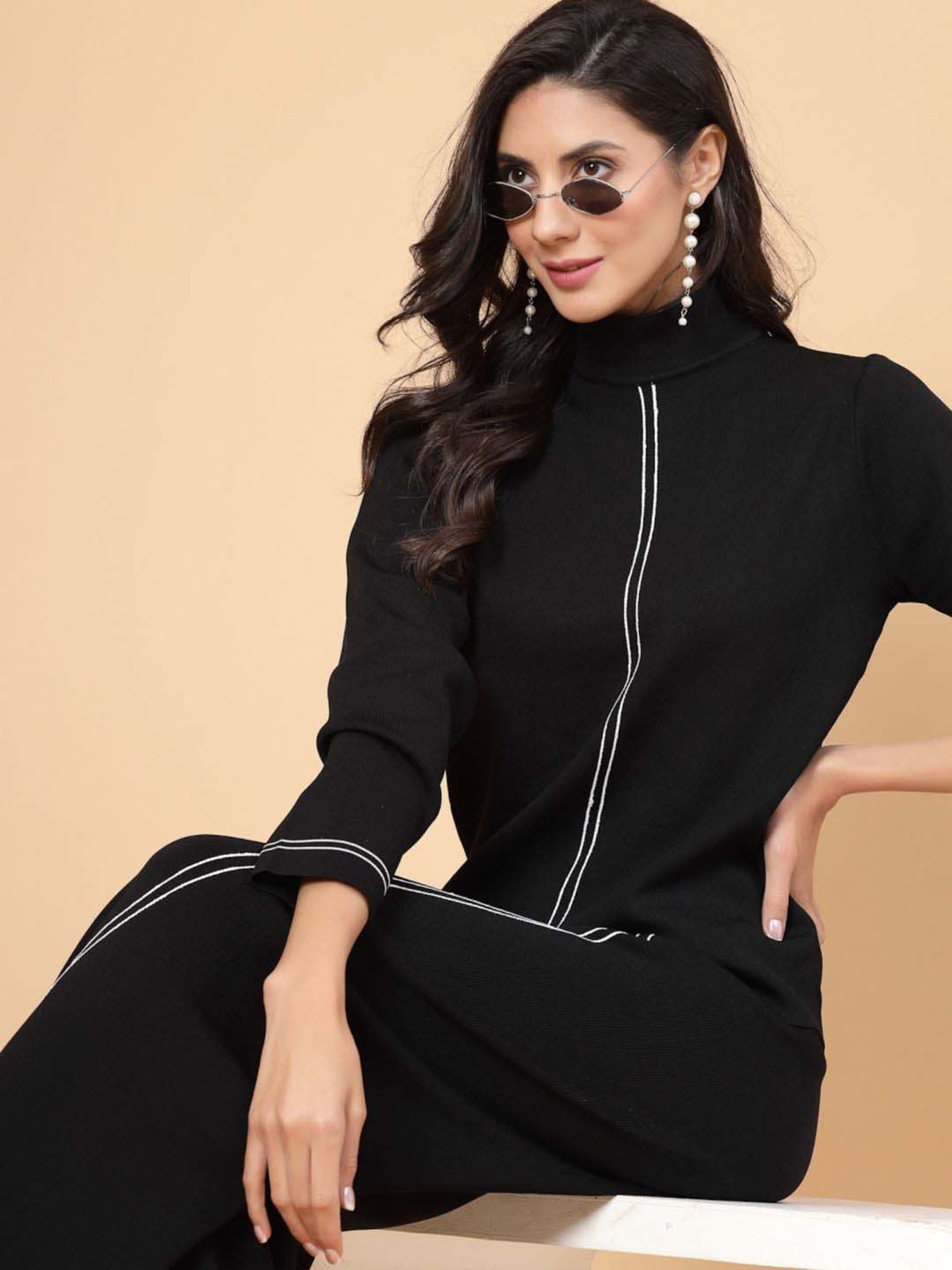 Mafadeny Black Striped T-Shirt Pants Set