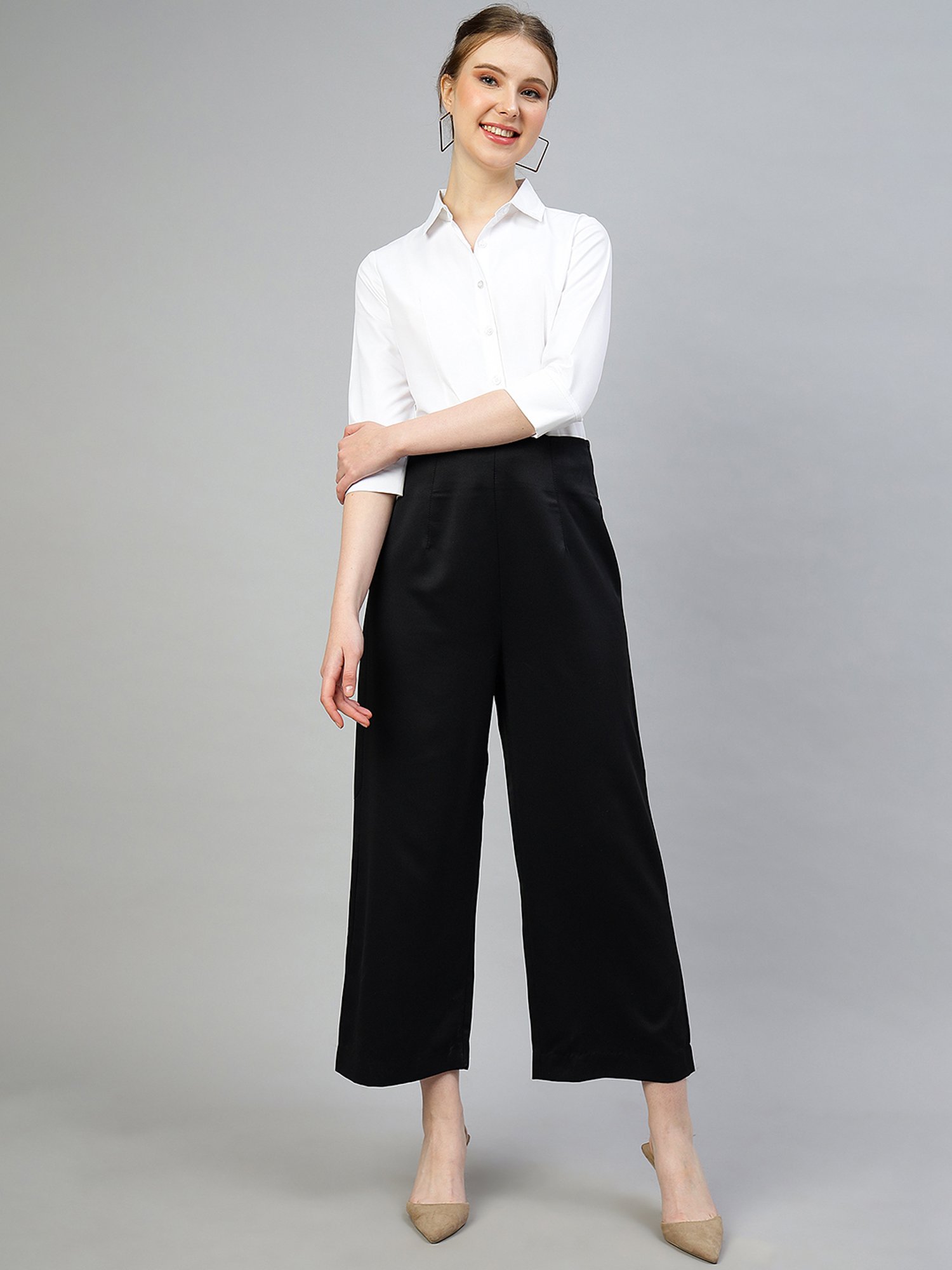 FITHUB Black Relaxed Fit High Rise Trousers