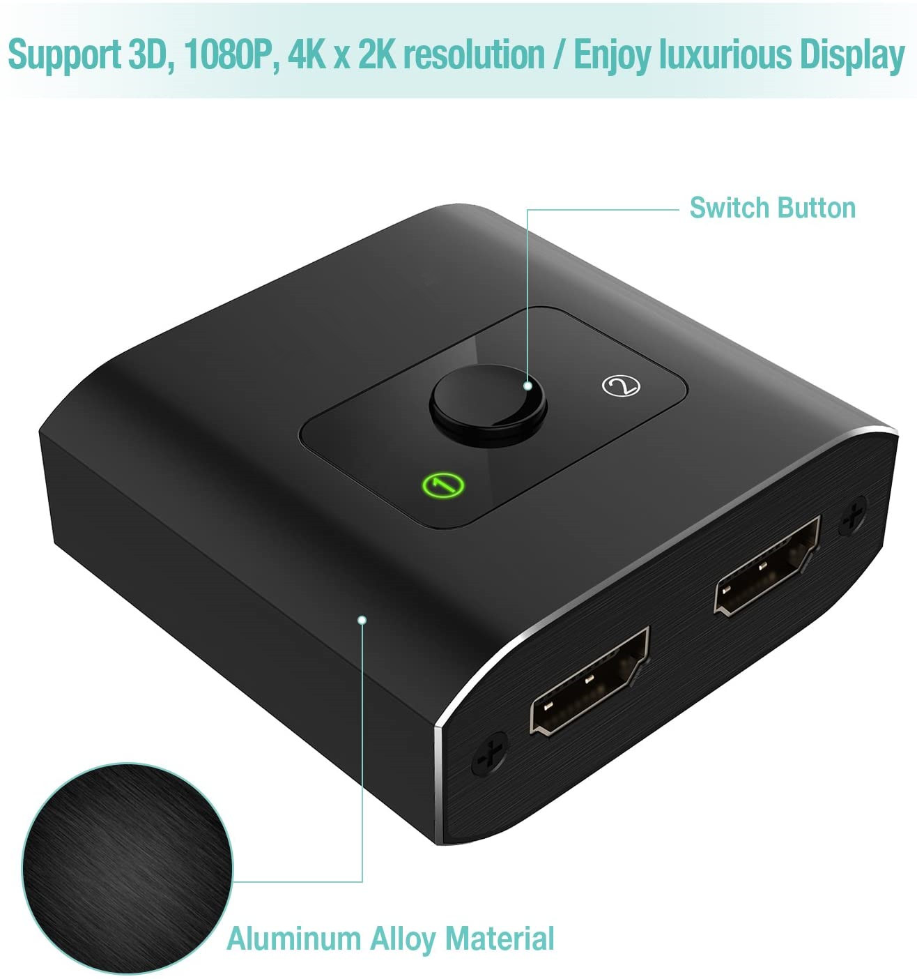 HDMI Switch 4K HDMI Splitter, NURBENN Aluminum Bi-Directional HDMI Switcher 2 Input 1 Output, HDMI Switch Splitter 2 x 1/1 x 2. No External Power Required, Support 4K 3D HD 1080P for Xbox PS4 Roku HDT