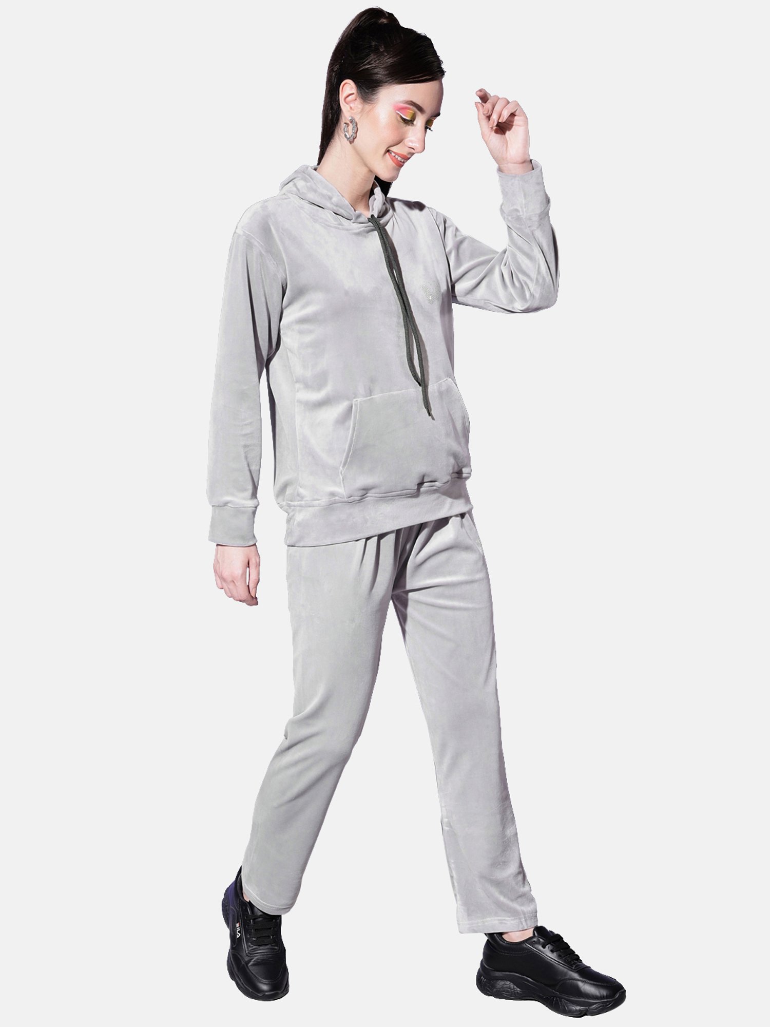 BUYNEWTREND Grey Regular Fit Sports Tracksuit