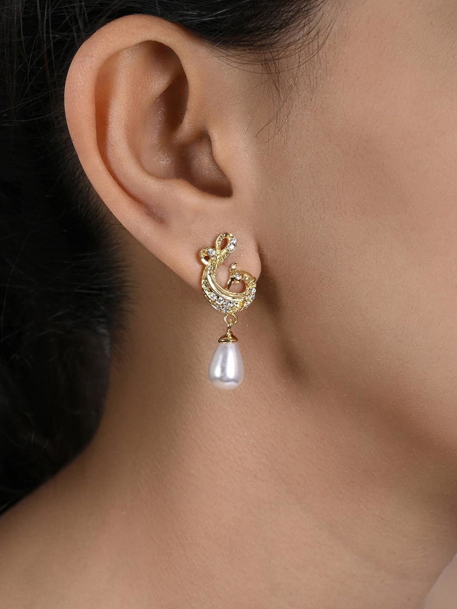 March by FableStreet Sterling Silver Peacock Pearl Drop Earrings for Women