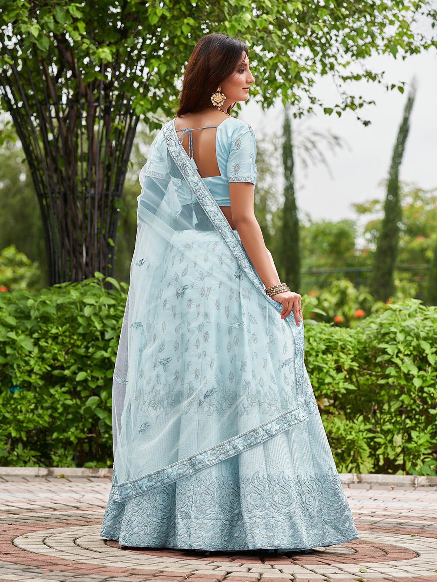 Warthy Ent Sky Blue Embroidered Lehenga Choli Set With Dupatta