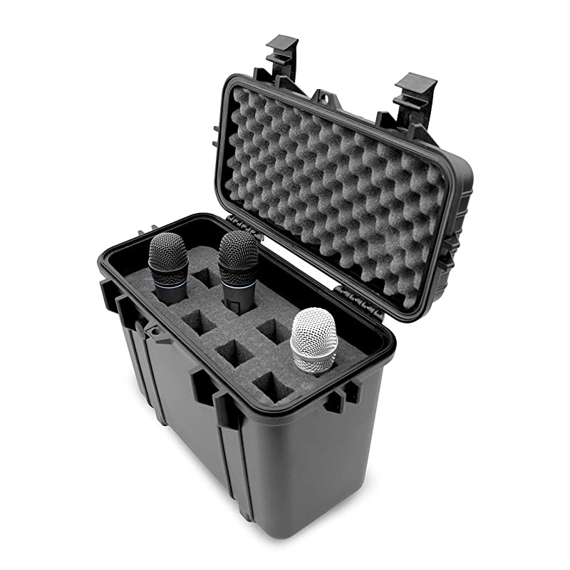 Wireless Microphone Hard Case &ndash; 8 Slot Mic Case Fits Sennheiser, Shure Mic, Audio-Technica Microphones and More Wireless Mic System Transmitter Receiver Microphones
