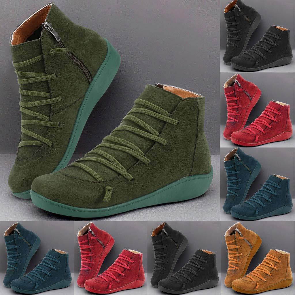 ? Futurelove ? 2019 New Arch Support Boots- Women's Flat Flock Comfortable Damping Shoes Fashion Side Zipper Platform Wedge Booties Casual Shoes Women's Boots Retro Lace up Sports Shoes