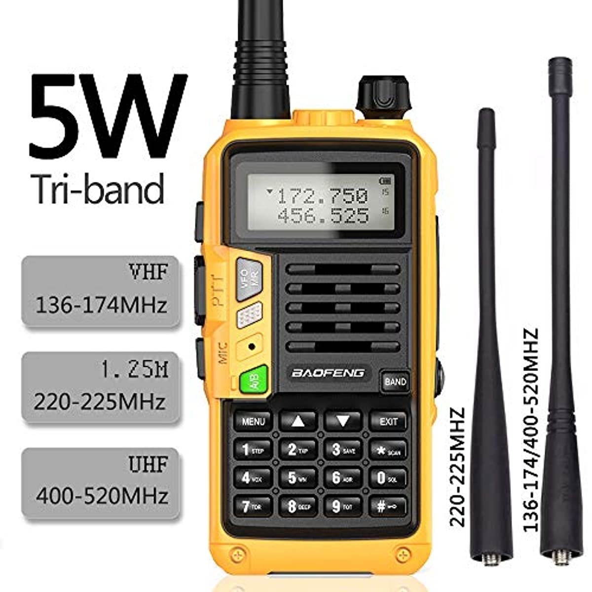 Baofeng S9PLUS Tri-Band Radio with 2200mAh Large Battery,Includes Antenna, 220 Antenna, Earpiece, and More Amateur (Ham) Two-Way Radio (Yellow)