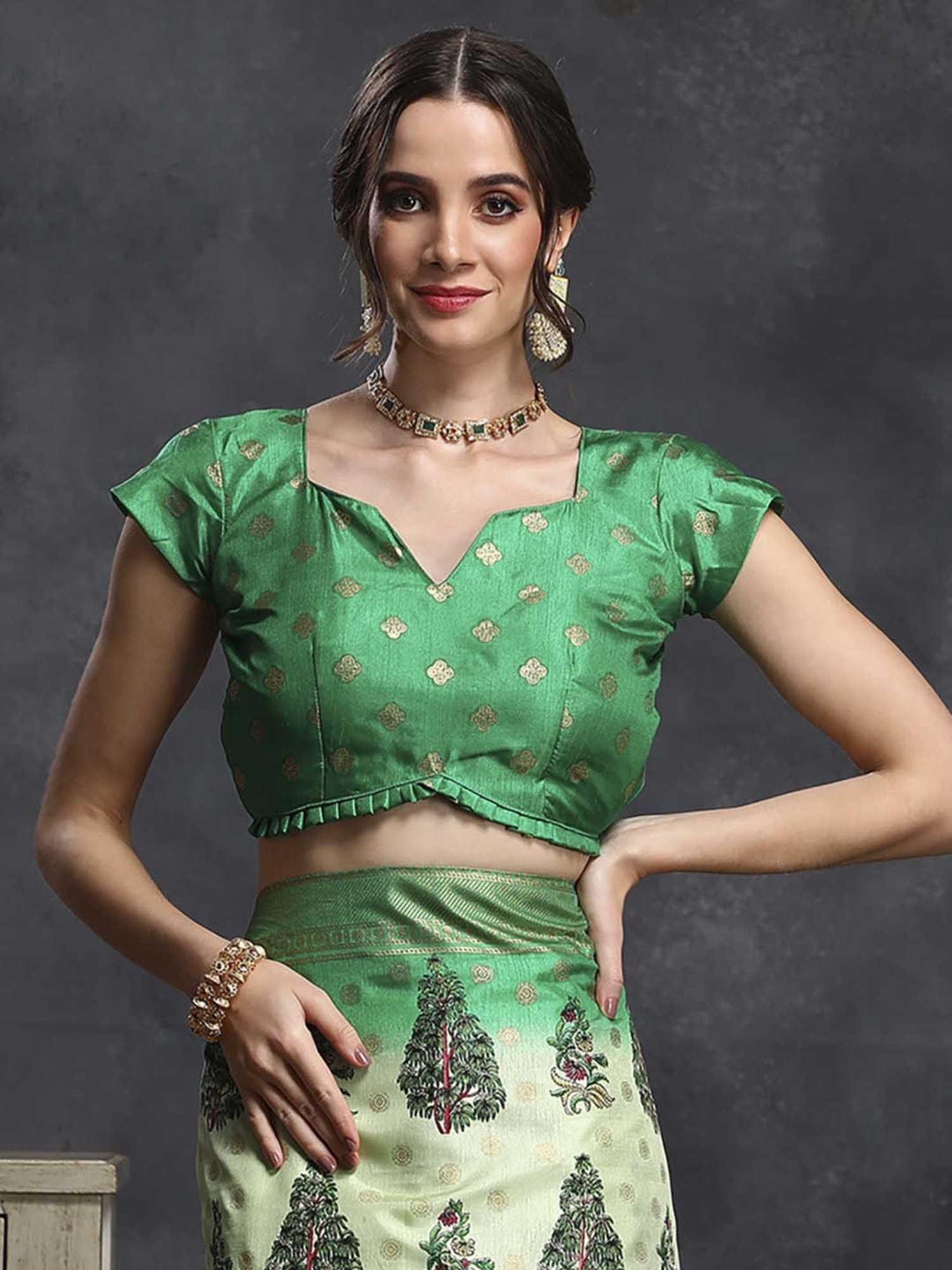 Saree Mall Green Silk Printed Saree With Unstitched Blouse