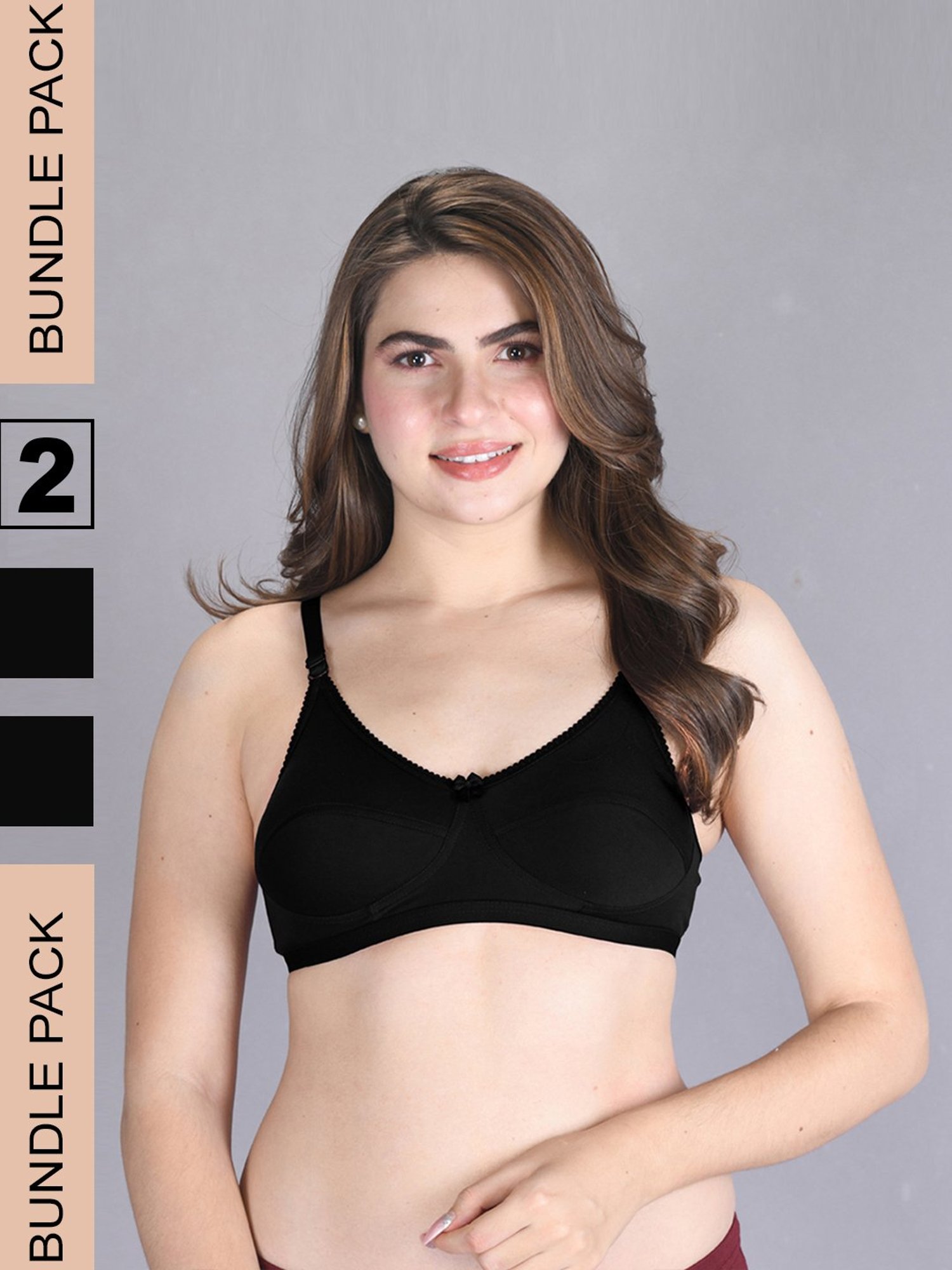 Lux Venus Black Full Coverage Non-Wired Bra With Adjustable Strap - Pack of 2