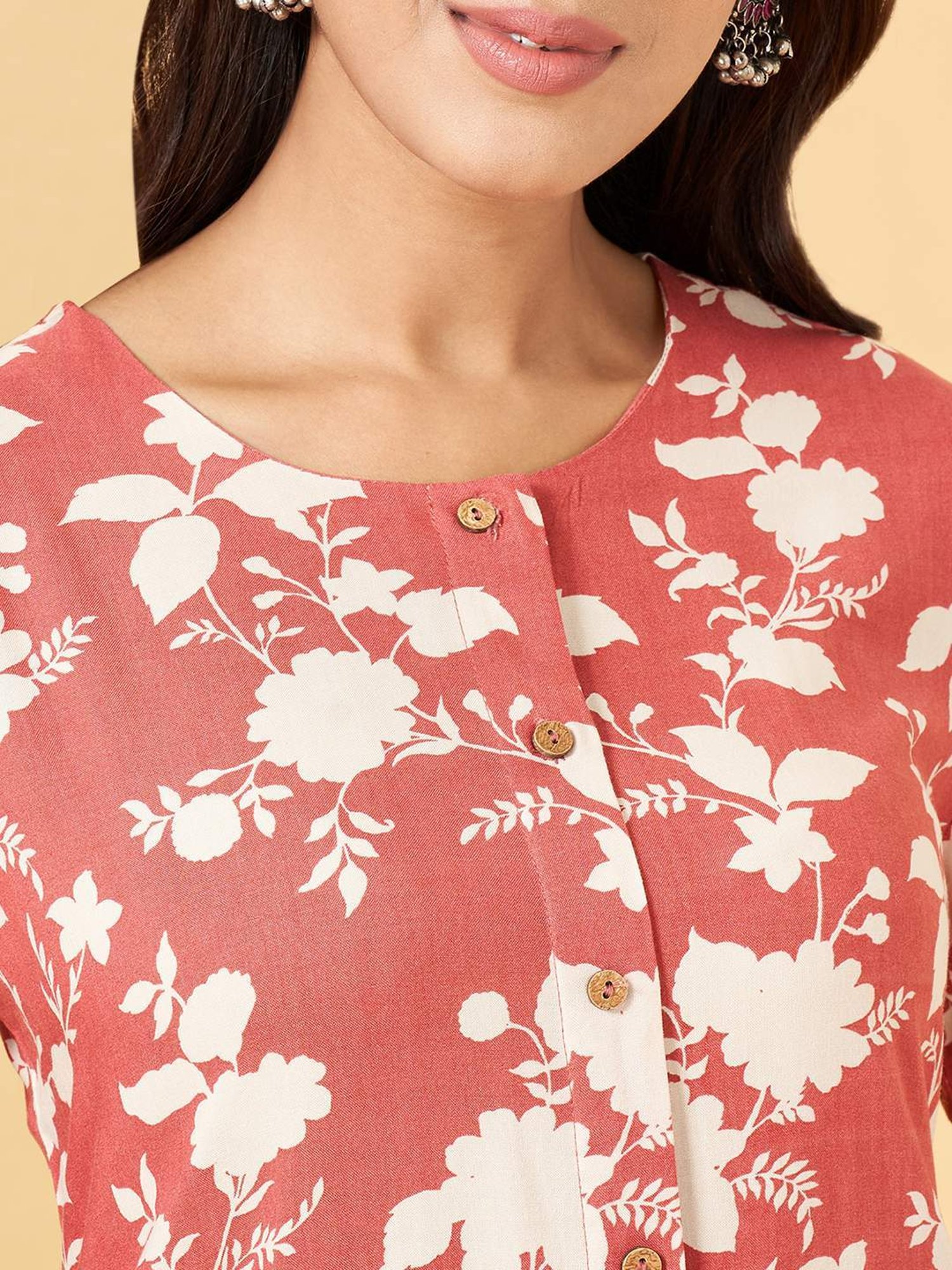 Rangmanch by Pantaloons Peach & White Printed Kurta Palazzo Set