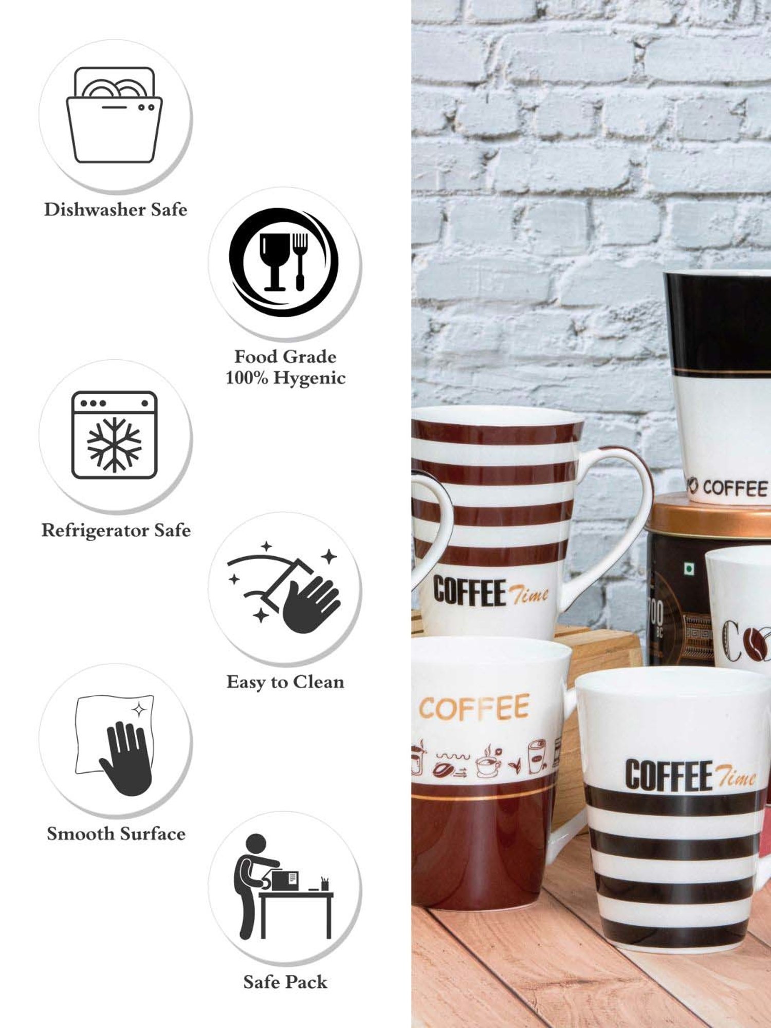 ROXX Riso Multicolor Bone China Coffee Mug (0.3 L) - Set of 6