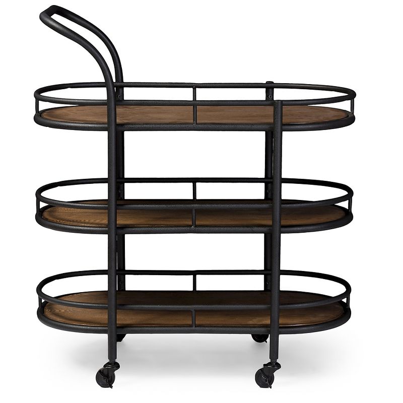Karlin Rustic Industrial Style Antique Black Textured Finish Metal Distressed Wood Mobile Kitchen Bar Serving Wine Cart - Baxton Studio