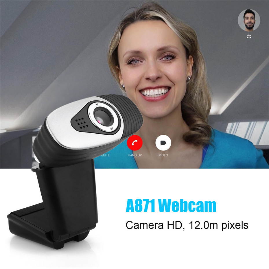 HXSJ A871 Webcam HD 480P PC Camera with Absorption Microphone MIC for Skype for Android TV Rotatable Computer Camera USB Web Cam- Green