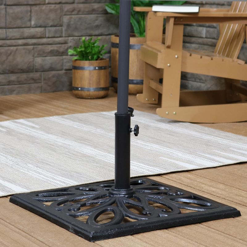 Sunnydaze Outdoor Heavy-Duty Cast Iron Decorative Imperial Geometric Design Square Patio Umbrella Base - 16" - Black