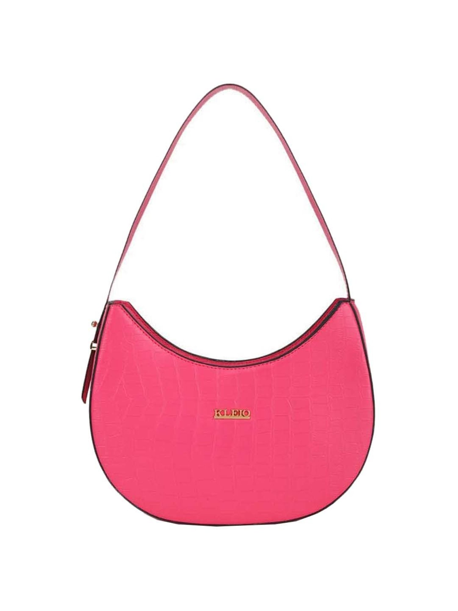KLEIO Pink Textured Medium Hobo Handbag