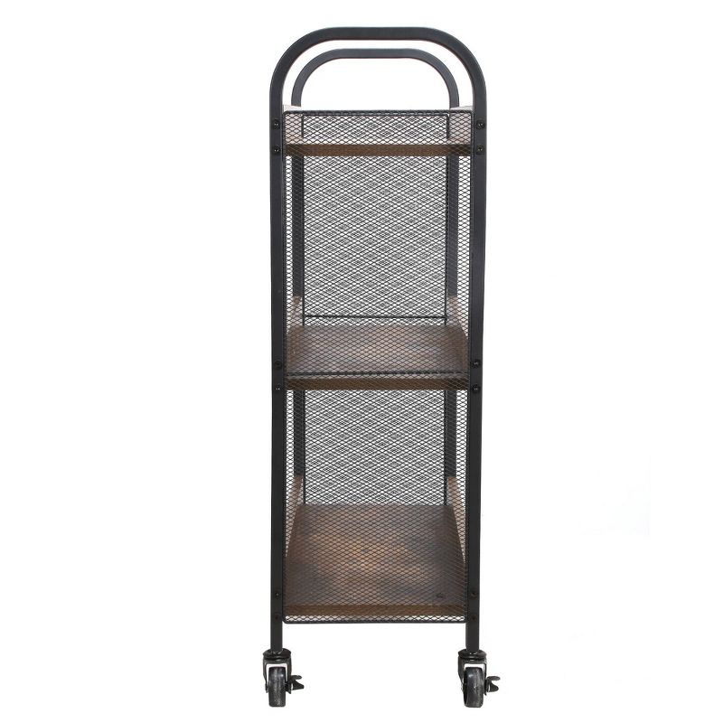 3 Tier Wood and Metal Kitchen Cart with Mesh Side Panel Brown/Black - Benzara