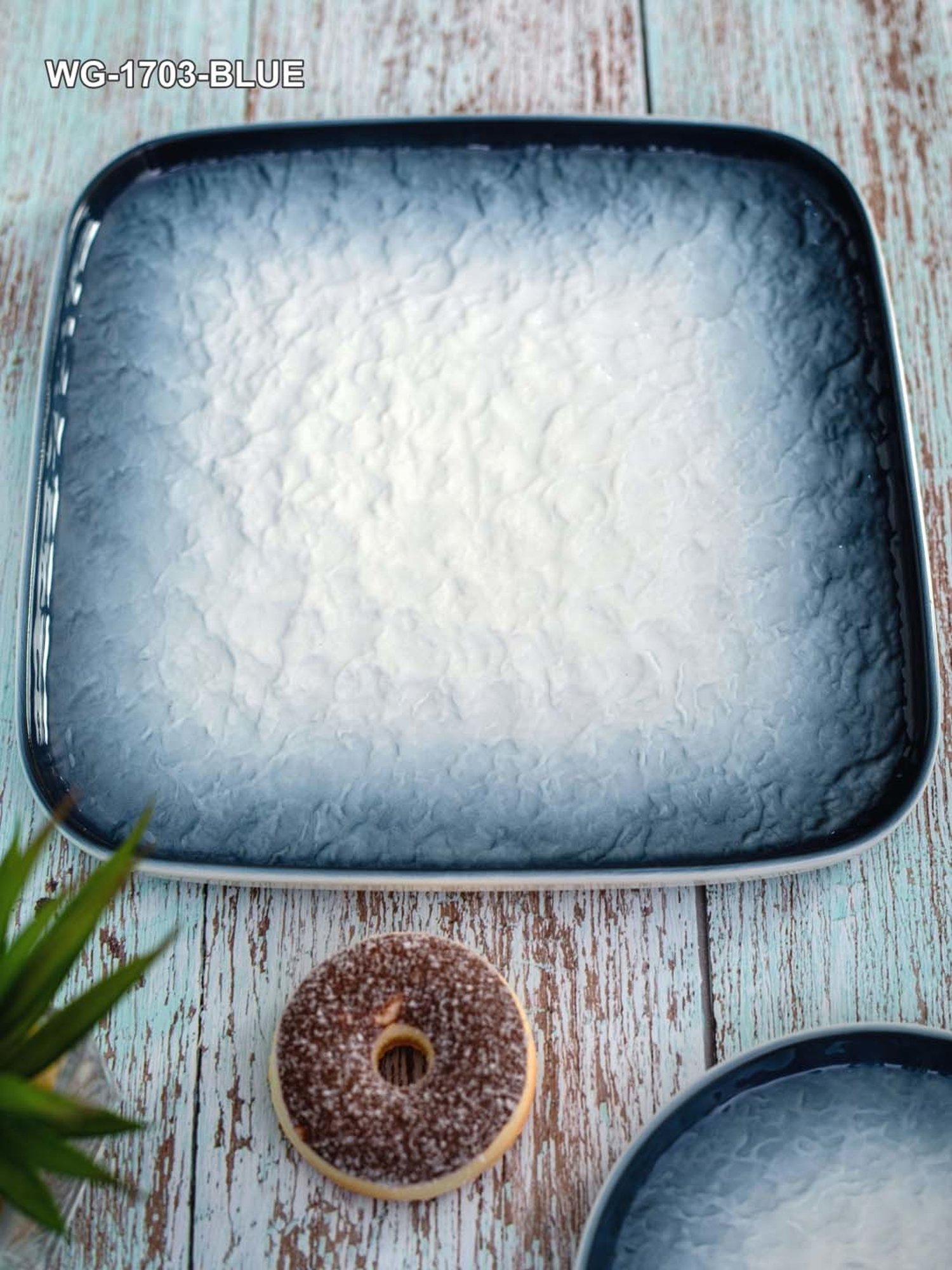 White Gold White & Blue Porcelain Square Snack Platter