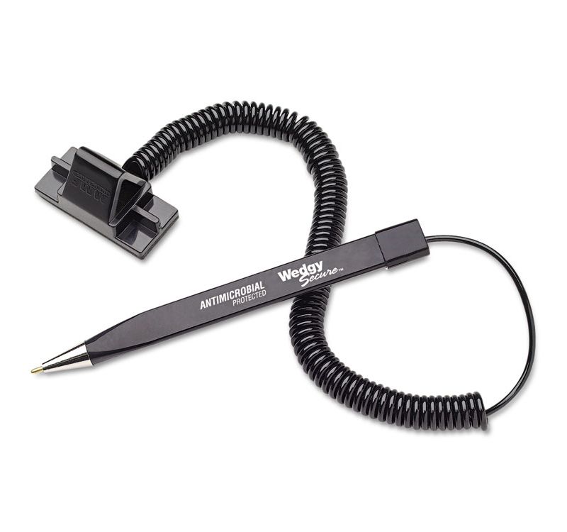 MMF Industries Wedgy Secure Ballpoint Stick Coil Pen with Scabbard Base Black Ink Fine 25828604