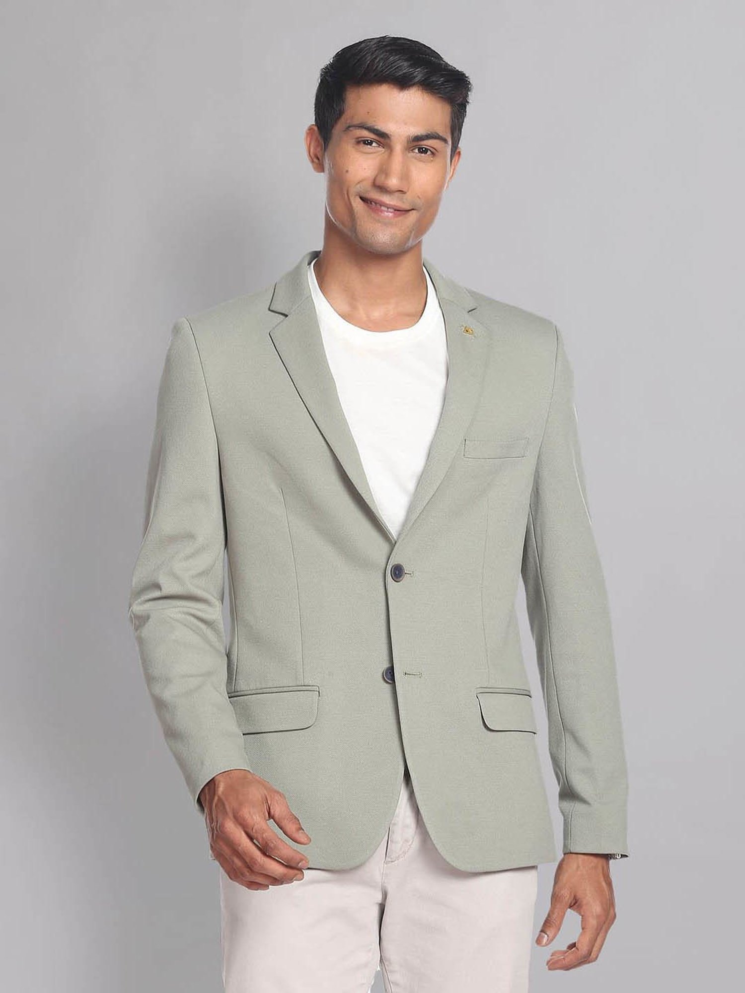 AD by Arvind Sage Green Slim Fit Notch Lapel Blazer