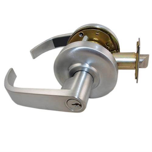 Maxtech, LKLE13014R-26, Satin Chrome US26D, Always Locked Vestibule Storeroom Grade 2 Commercial Cylindrical ADA Curved Lever Lockset