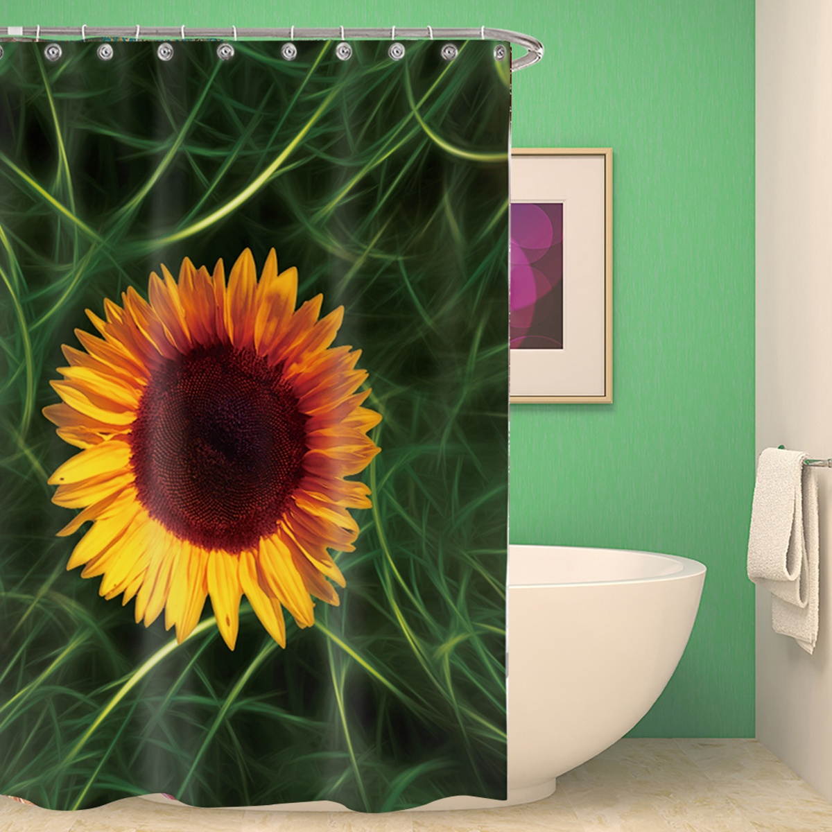 Shower Curtain Sunflower Bathroom Shower Curtain Pedestal Rug Toilet Lid Mat Floor Mat-Shower Curtain