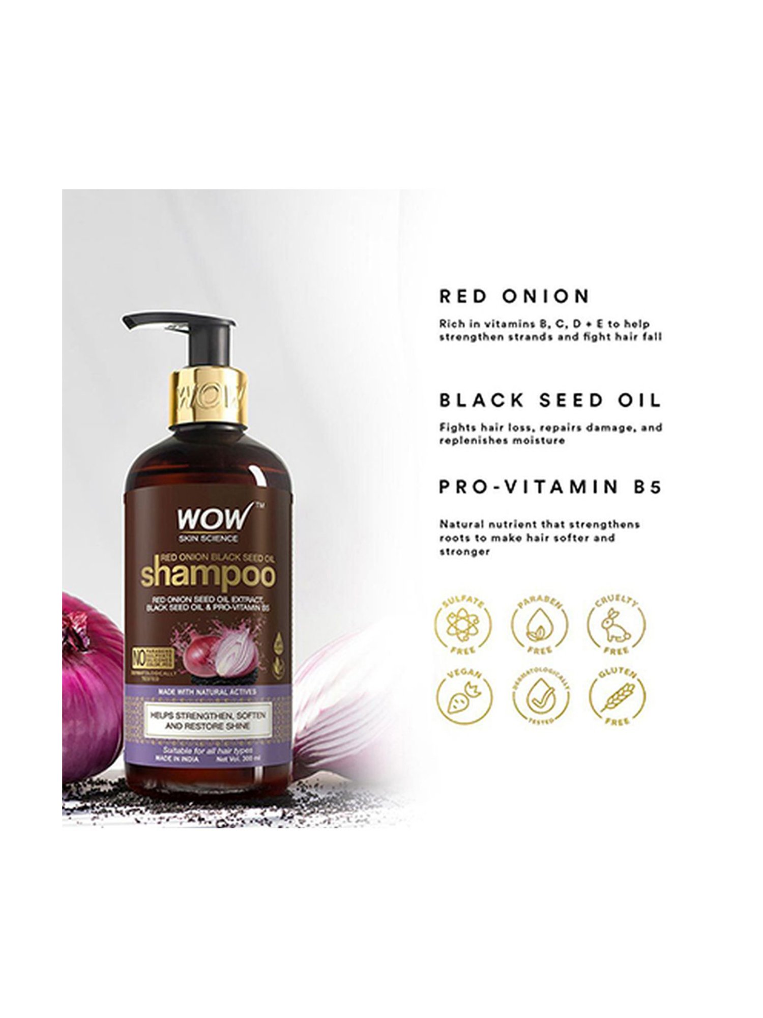 Wow Skin Science Onion Black Seed Oil Shampoo - 300 ml