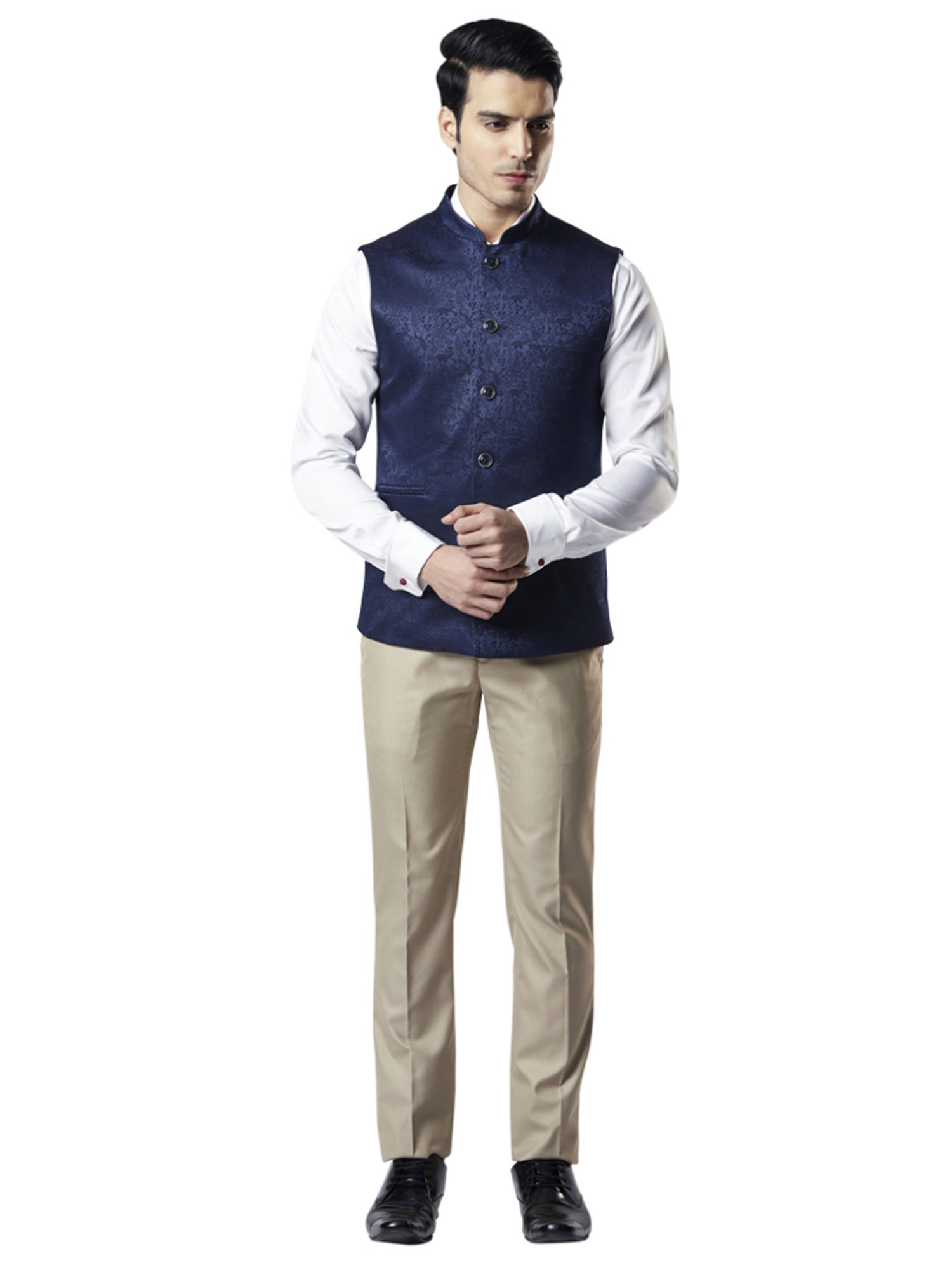 Raymond Blue Regular Fit Printed Nehru Jacket
