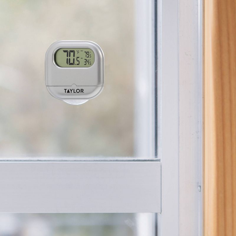 Taylor Digital Indoor/Outdoor Thermometer With Suction Cup Silver