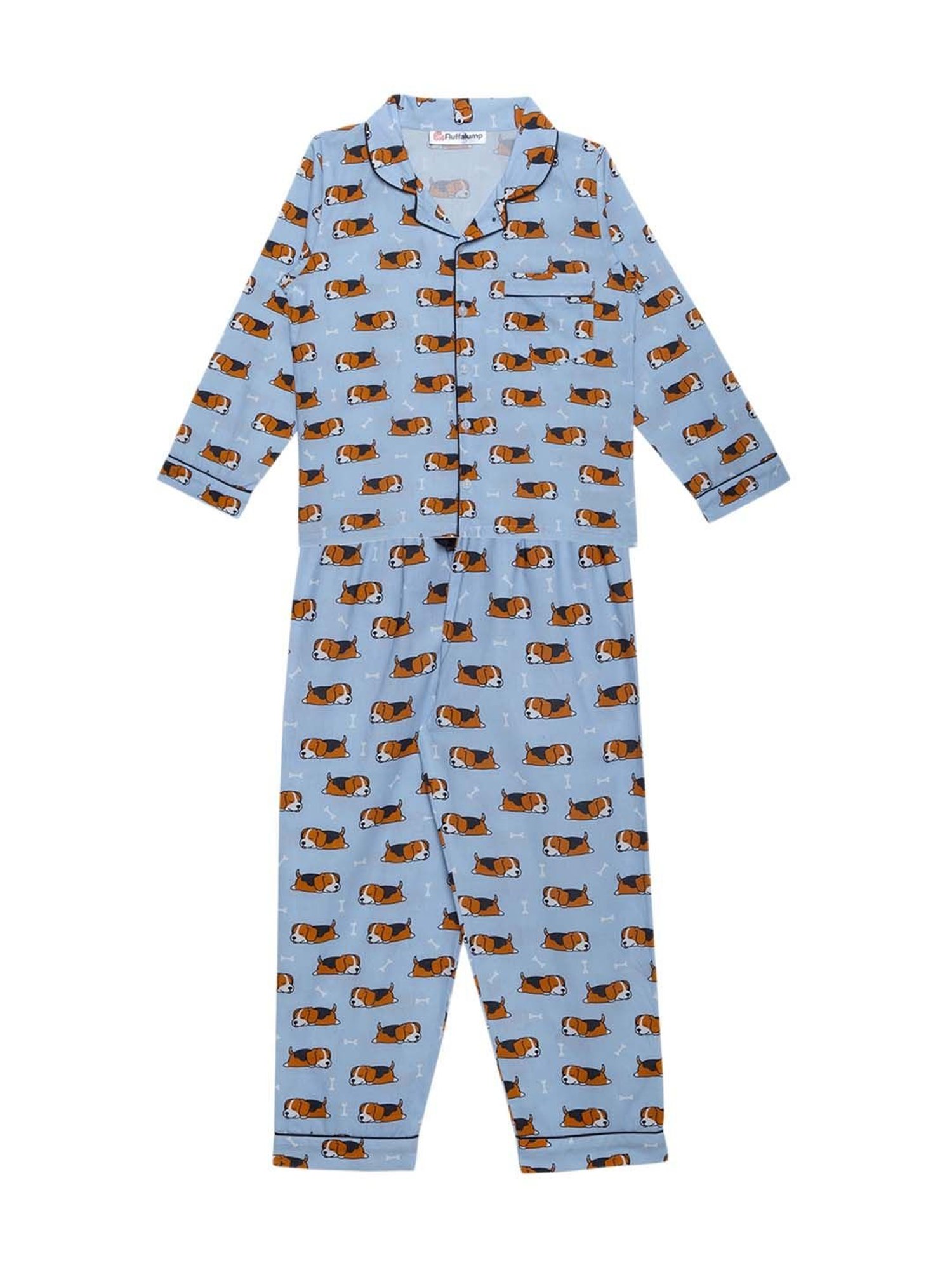 Fluffalump Boys Multicolor Cotton Printed Nightwear Top & Pants Set