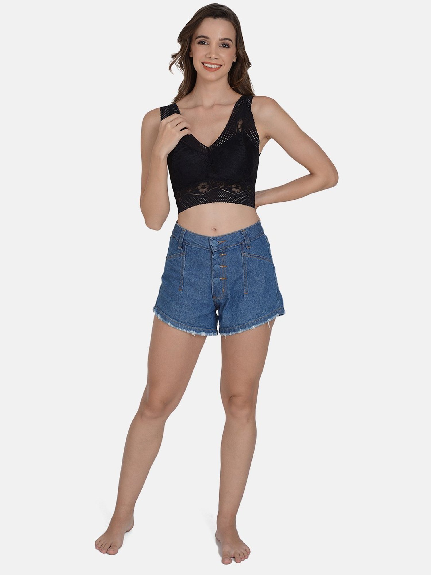 mod & shy Black Lace Work Removable Padded Bralette Bra