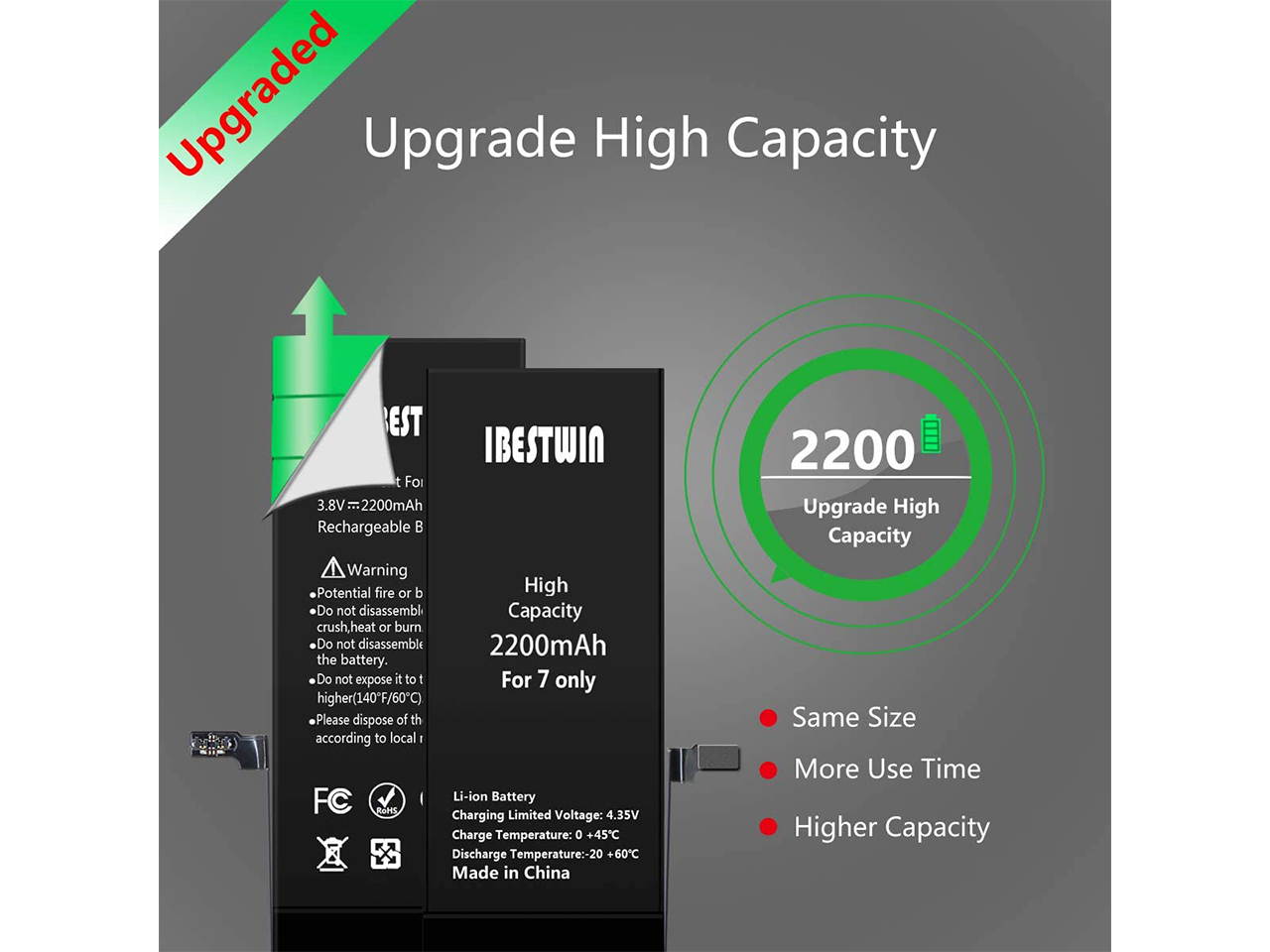Battery for iPhone 7 IBESTWIN High Capacity 2200mAh Replacement Battery for IP 7 with Full Remove Tool Kit Adhesive and Instruction-3 Years Warranty