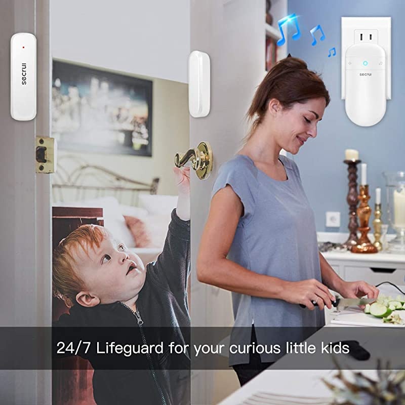 Chime with 2 Sensors, 500ft Operating Range 52 Chime Adjustable Volume with Mute Mode LED Indicators 1 Plug-in Receiver 2 Magnetic Sensor for Home Office - Model M508+D017x2