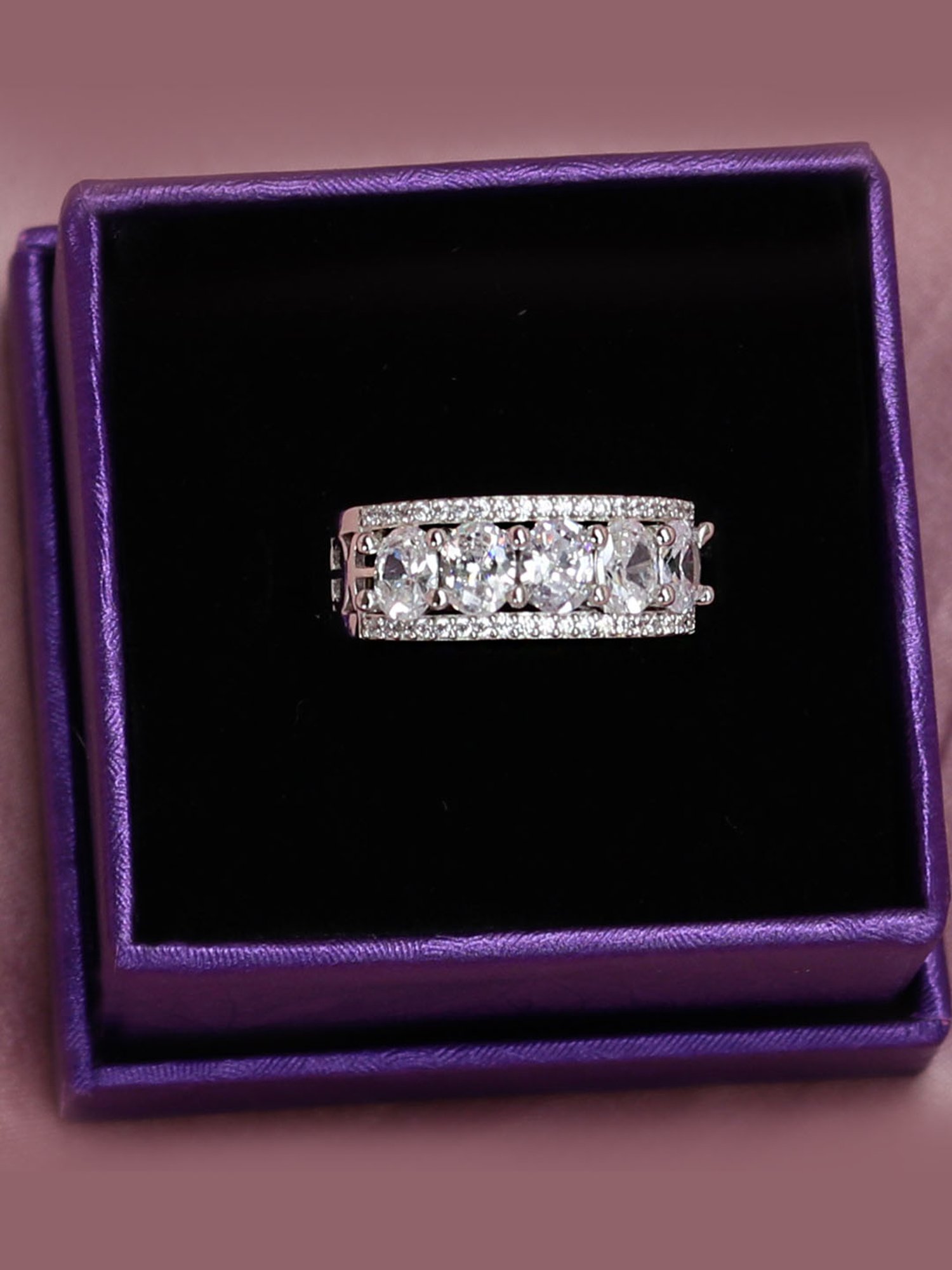 925 Silver 1 Carat American Diamond Classic Halo Engagement Ring for Women & Girls