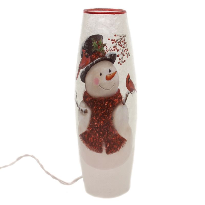 Stony Creek 11.75" Christmas Large Pre-Lit Vase Snowman Cardinal  -  Novelty Sculpture Lights