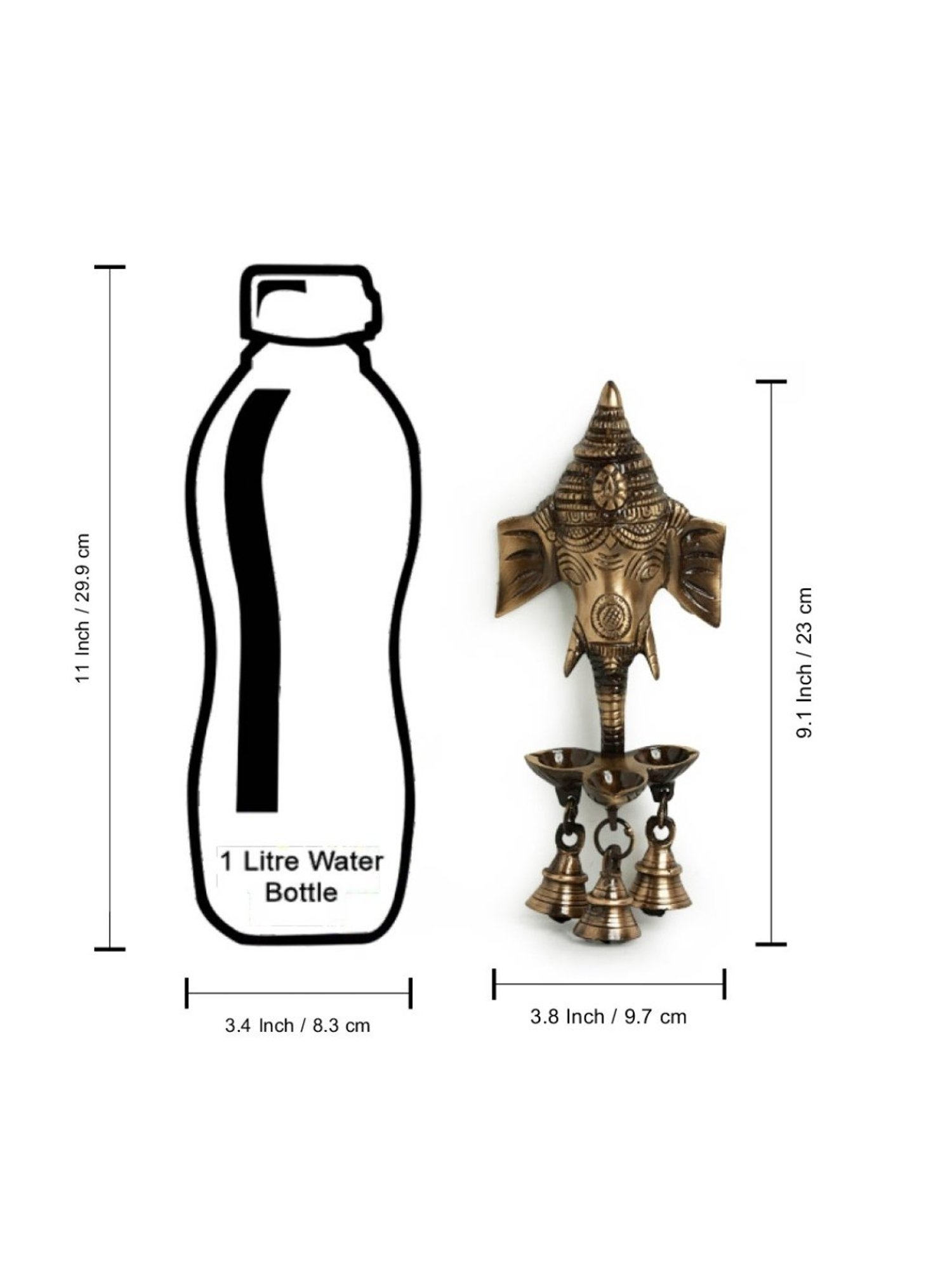 ExclusiveLane Gold Brass Gleeful Ganesha Hand-Etched Decorative Wall Hanging Diyas With Bells