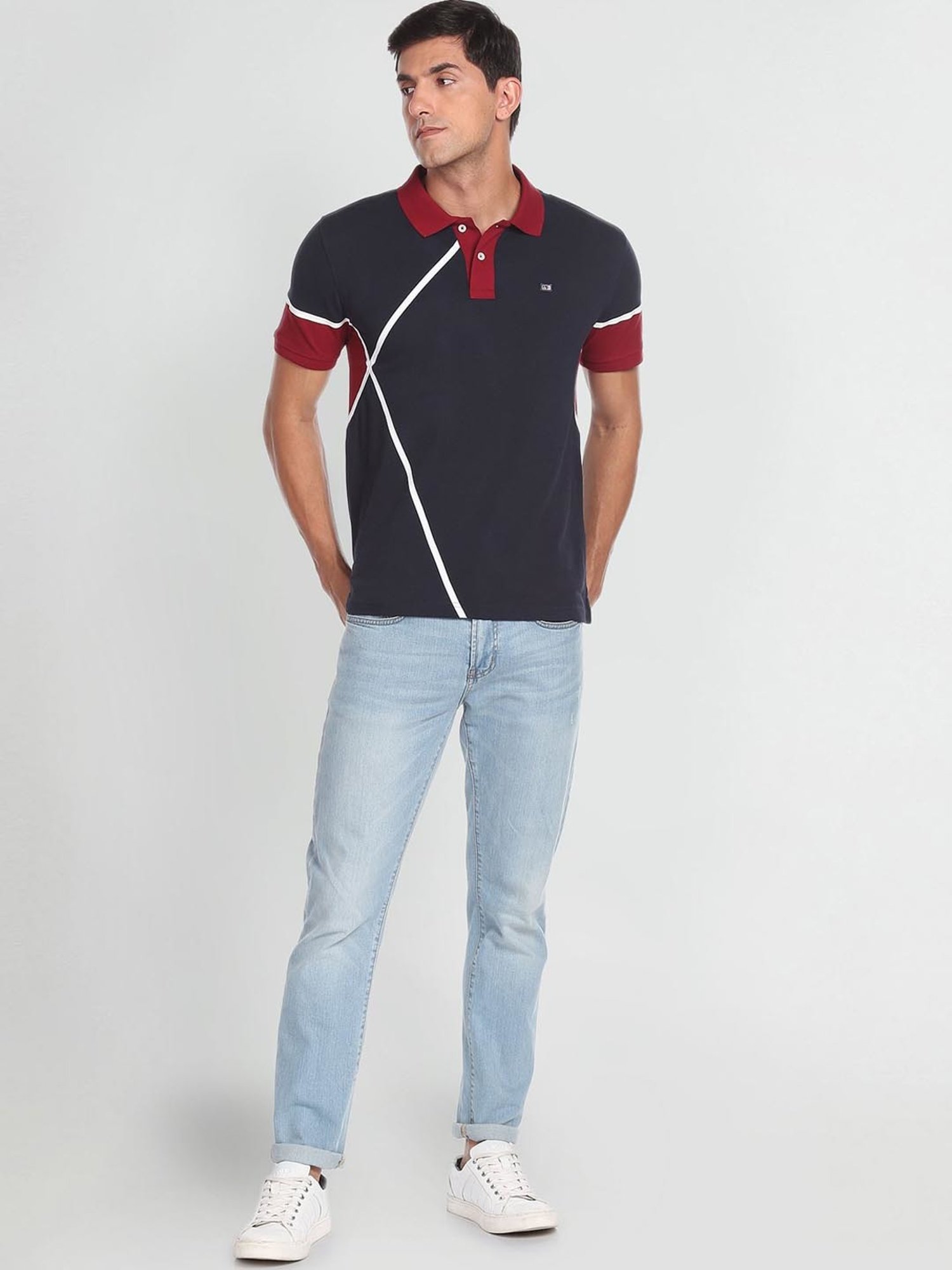 Arrow Sport Blue Cotton Regular Fit Printed Polo T-Shirt