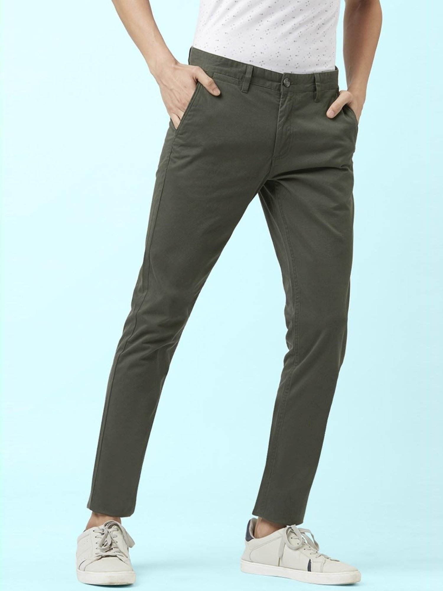 Byford by Pantaloons Green Cotton Slim Fit Trousers