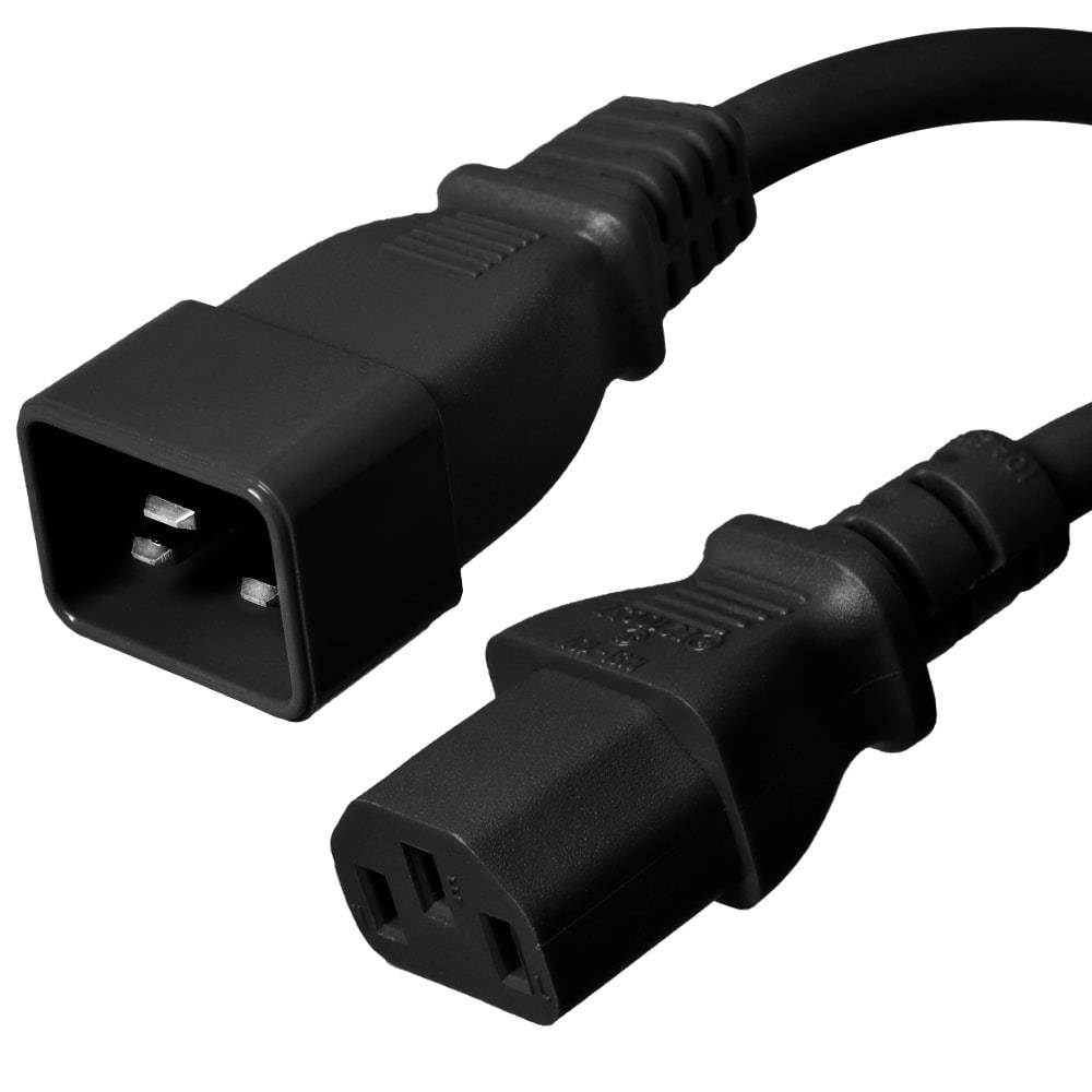 Ironbox C20 to C13 Connector Hybrid Power Cord - Black -  1 Foot - 13A/250V - 16/3 SJT - IBX-1604-01