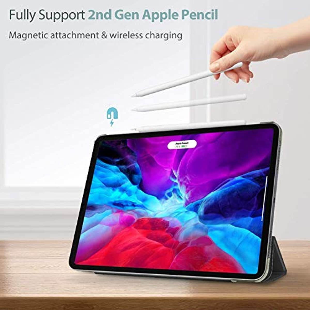 ProCase Black iPad Pro 12.9 Slim Case 4th Generation 2020 & 2018 Bundle with iPad Pro 12.9 Tempered Glass Screen Protector