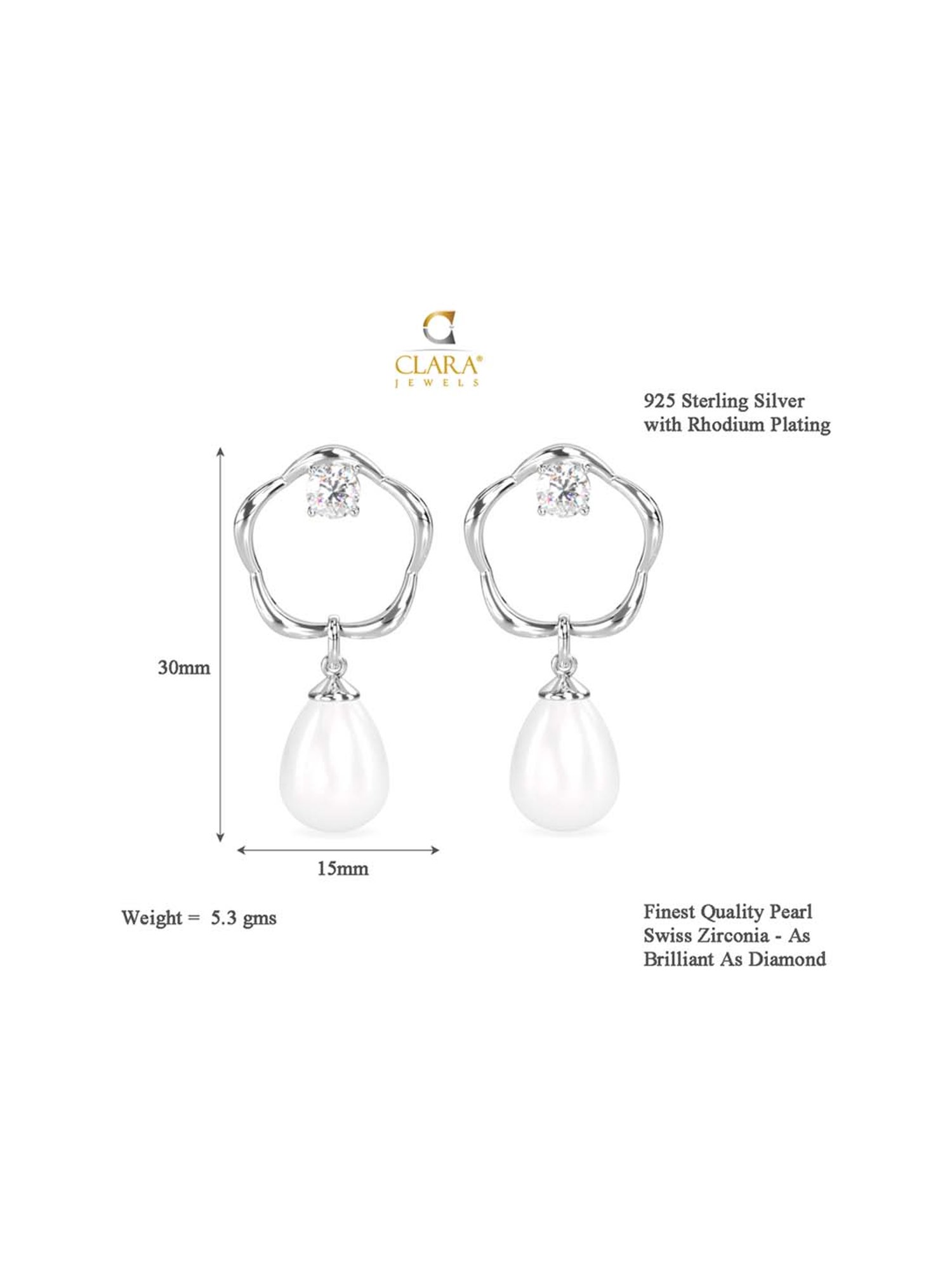 Clara 92.5 Sterling Silver Rhodium-Plated Swiss Zirconia Sara Earrings