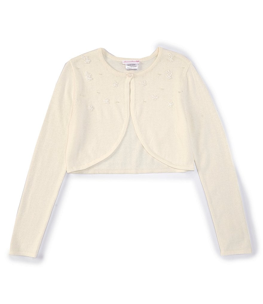 Bonnie Jean Big Girls 7-16 Faux-Pearl-Accented Sweater-Knit Cardigan