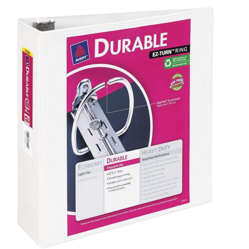 Avery Durable View Binder with Slant Ring, 3 in, 8-1/2 x 11 in, White
