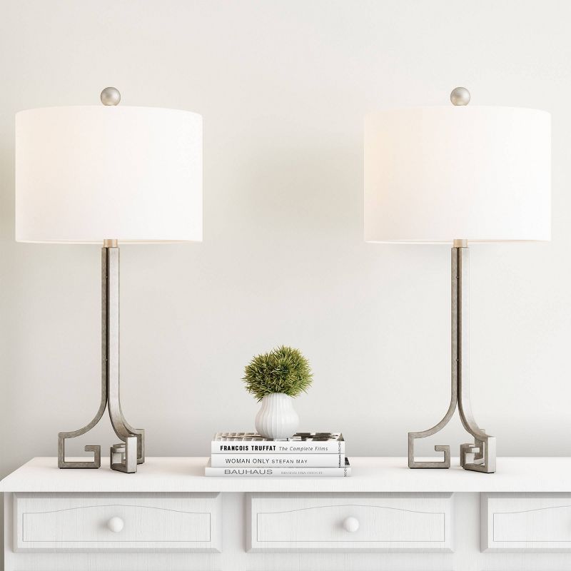 Set of 2 Greek Key Lamps Antique Silver - Trademark Gloabal