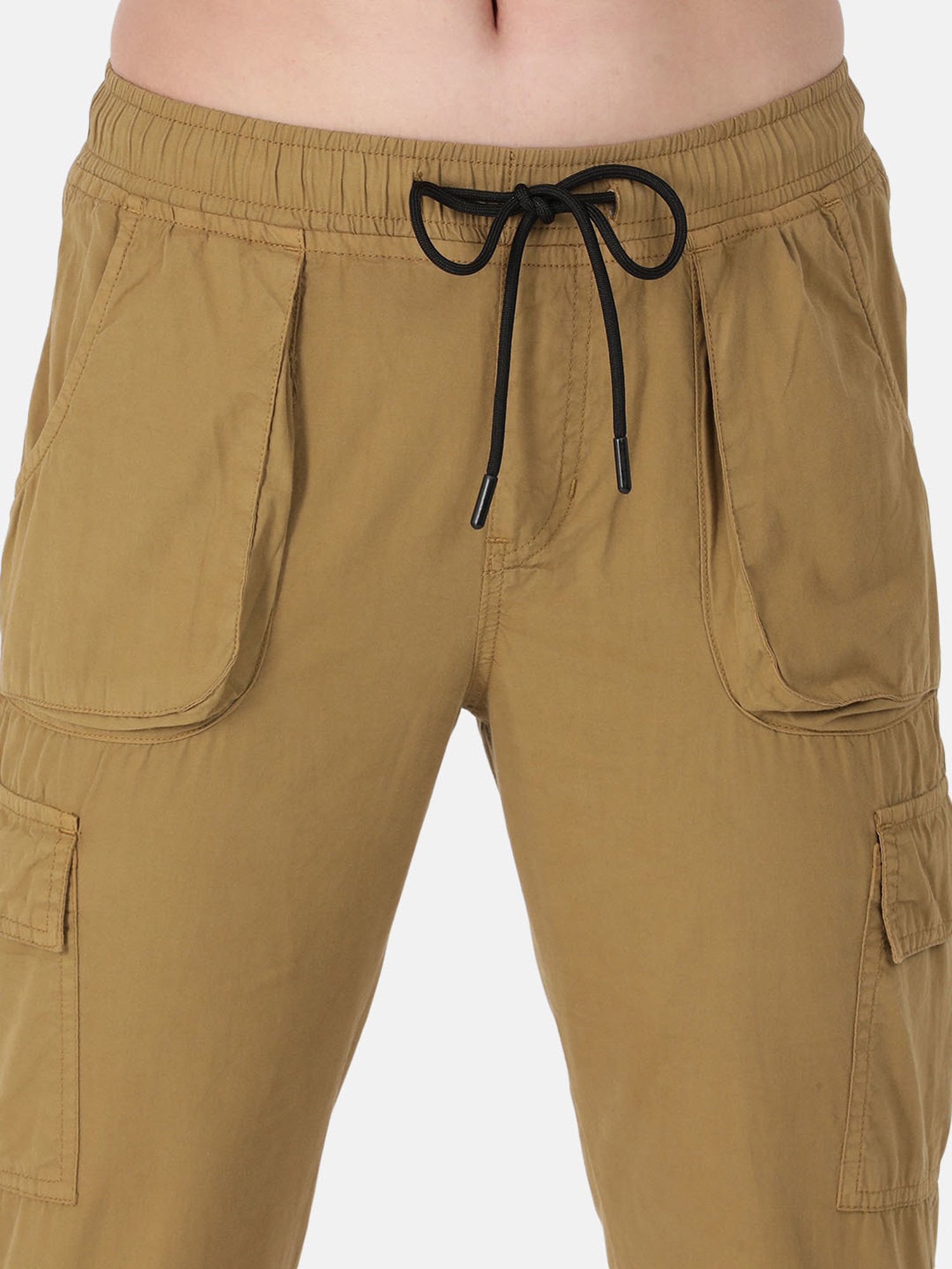 IVOC Brown Cotton Regular Fit Mid Rise Joggers