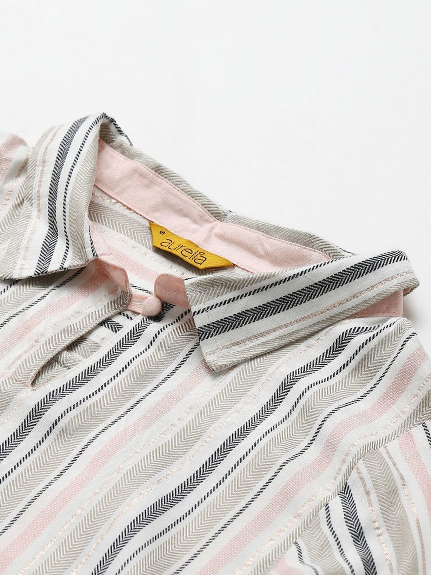 Aurelia Women White Striped Rayon Kurta Set with Culottes