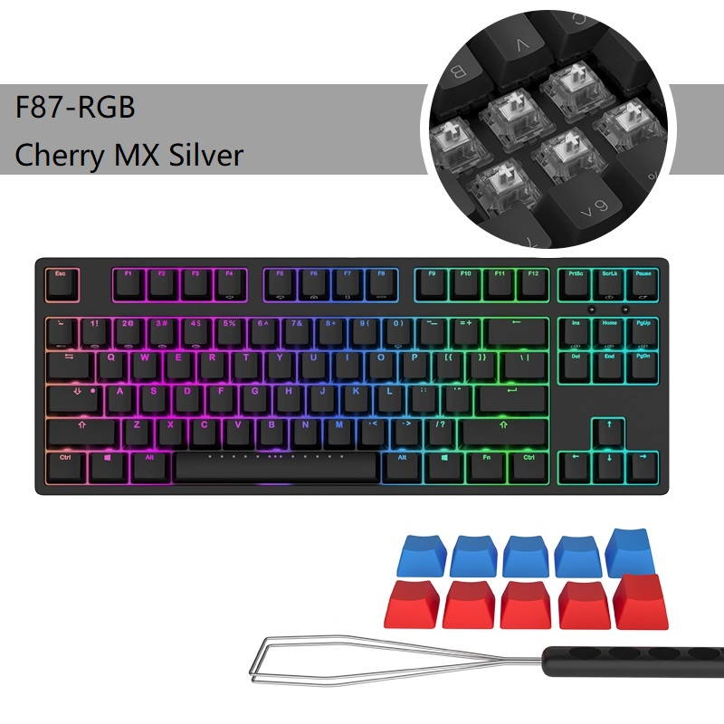 iKBC  F87-RGB Cool Exterior TKL USB Wired RGB N-key Rollover Mechanical Keyboard  For Office And Game, Cherry MX  Silver - Black
